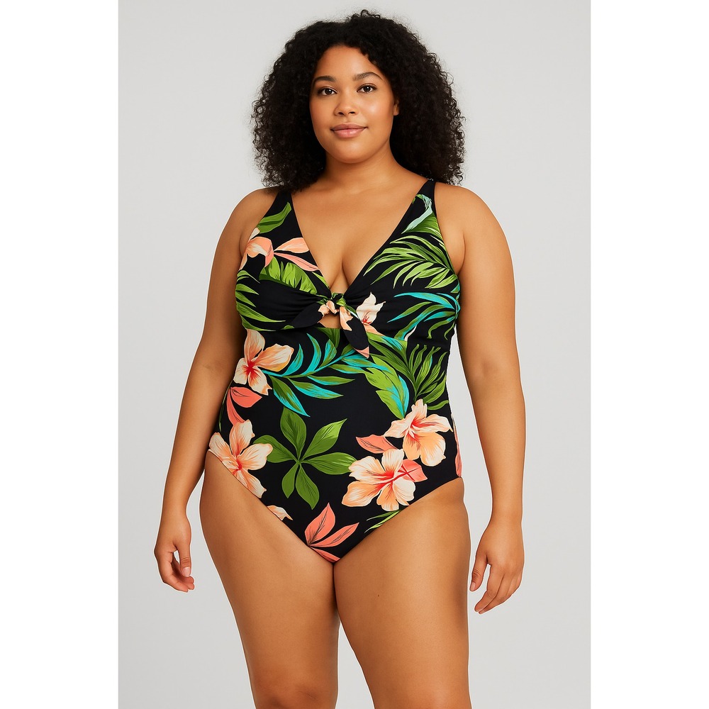 Shade & Shore Swimsuit Womens Medium Halter One Piece Tummy Control Tropical